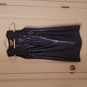 Tory Burch Kylie Size 4 Navy Blue Silk and Sequin Sleeveless Sheath Dress, EUC